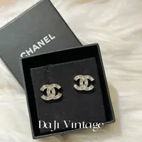 大吉中古/Chanel香奈儿银色双c方钻耳钉