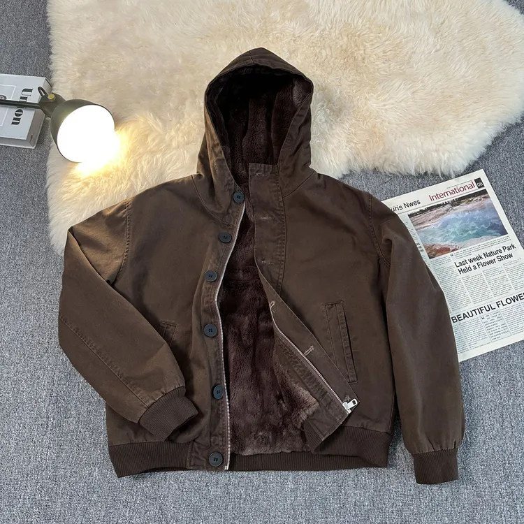 【可机洗】连帽军款AF仿兔毛重水洗座山雕夹克棉服厚外套一件过冬