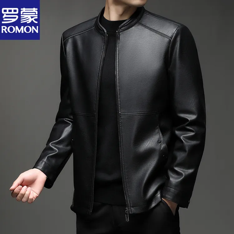Romon/罗蒙春季男士皮衣休闲立领皮夹克休闲修身百搭男士外套上衣