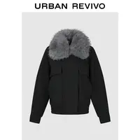 UR2025冬季新款女装时尚休闲拼接毛领宽松外套UWJ150093#