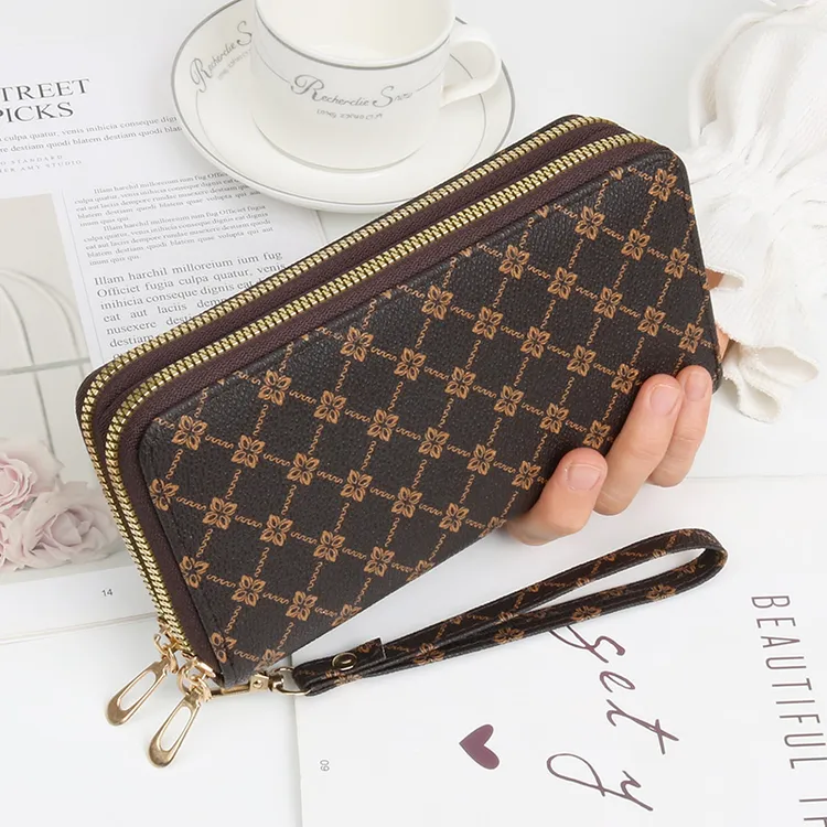 女士钱包长款零钱包新款时尚双层拉链包大容量钱夹钱包女式手拿包