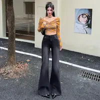 美式复古微喇叭牛仔裤女秋季新款高腰修身显瘦设计感百搭马蹄裤子
