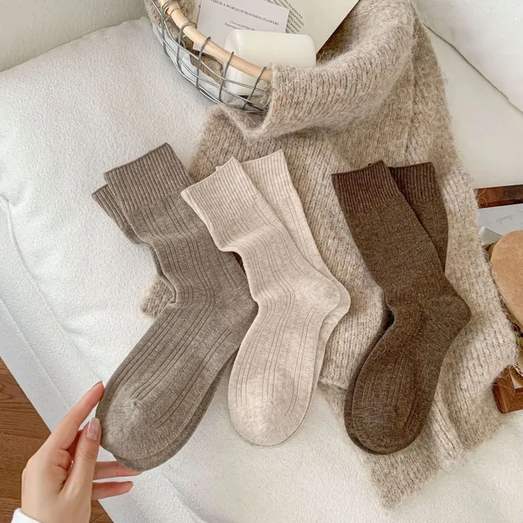 袜子女秋冬复古条纹长筒纯色无骨韩系ins休闲学院风时尚高级堆堆