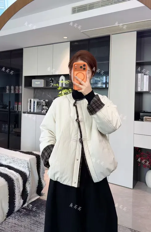 2025新款韩系撞色时尚百搭宽松显瘦设计感圆领厚款冬季棉服上衣