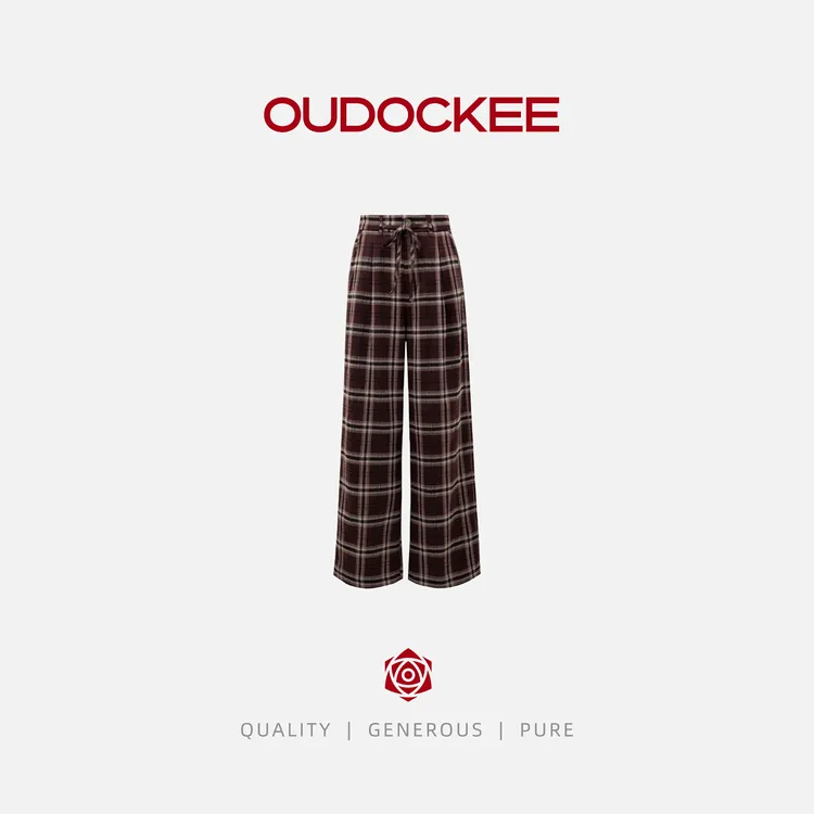 OUDOCKEE 鸥鸥 【红格】红格子百搭直筒简约休闲裤 K2503A569T