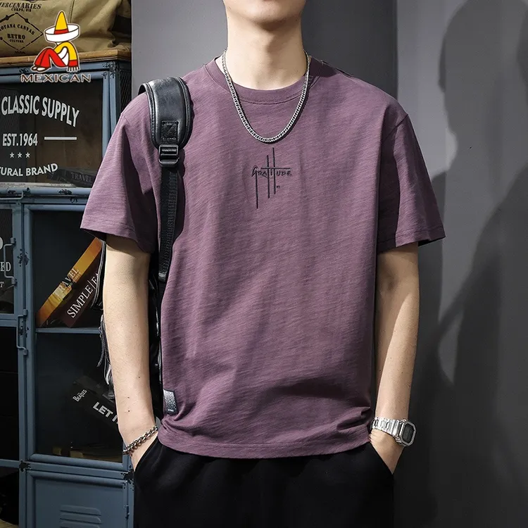 Mexican/稻草人夏季重磅纯棉男士t恤短袖宽松潮牌美式刺绣体恤薄