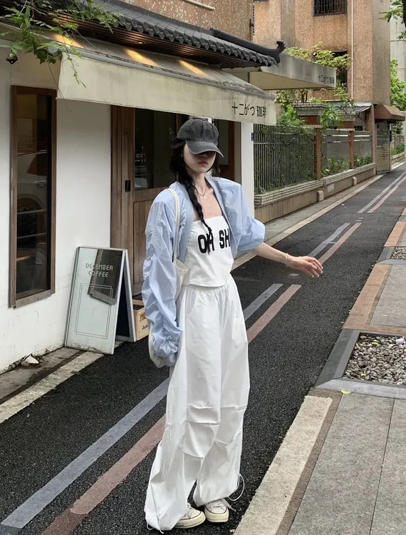 2025夏季新款辣妹风炸街运动休闲风时尚上衣阔腿裤宽松时尚套装