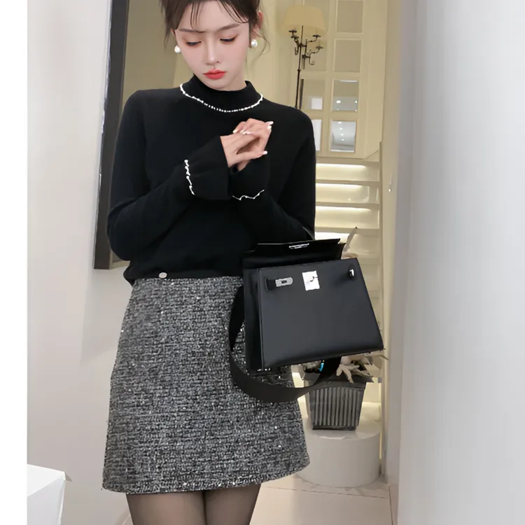 2025韩系新款时尚针织衫珍珠气质精致毛衣显瘦女士上衣H3-40