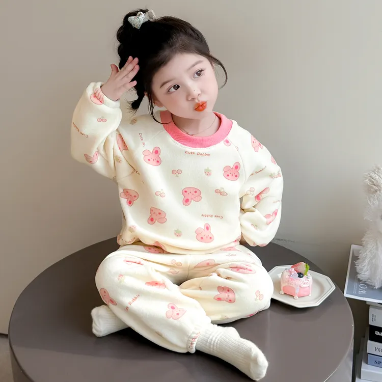 儿童奥粒绒睡衣小女孩秋冬款加厚2025新款宝宝卡通套装女童家居服