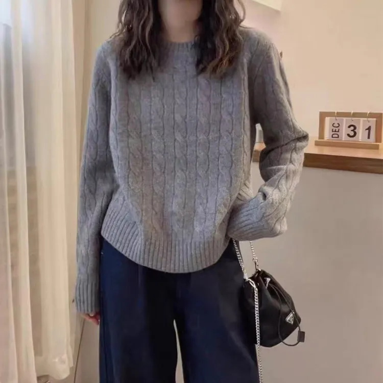 羊毛衫女网红百搭上衣宽松加厚打底衫纯色套头针织衫时尚韩版毛衣