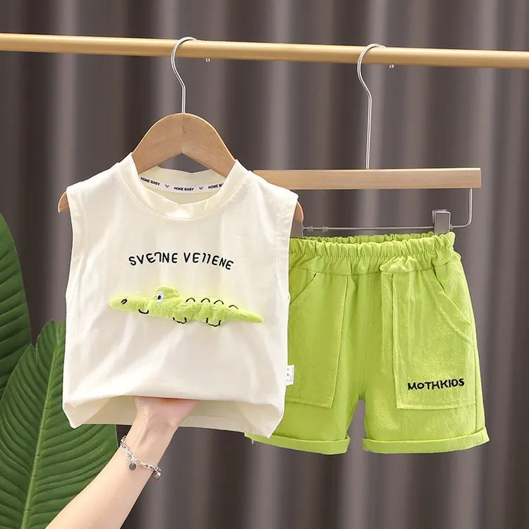 儿童套装男童洋气夏季夏装小童无袖女童运动婴儿休闲外穿薄款帅气