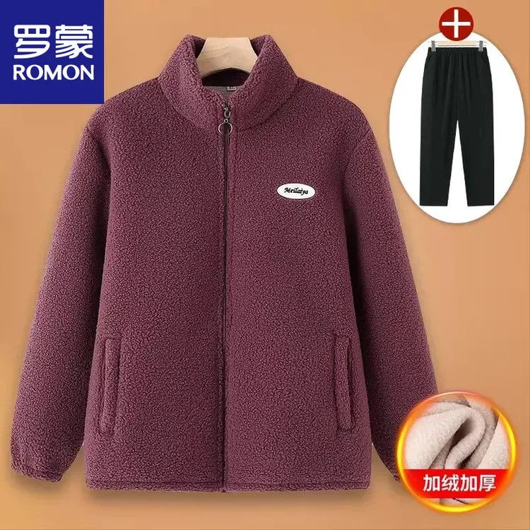 罗蒙中老年人秋冬装女摇粒绒外套奶奶加绒加厚棉衣老人妈妈羊羔绒