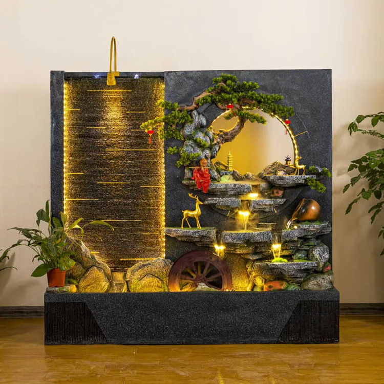 大型假山流水摆件循环水景庭院水幕墙屏风酒店别墅玄关喷泉装饰品