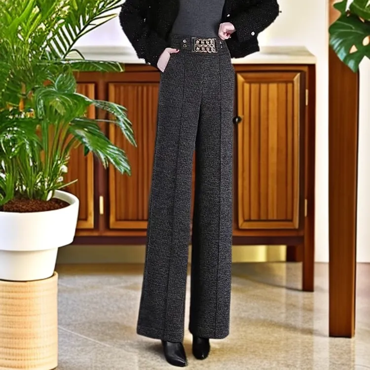 加厚网红窄版阔腿裤秋冬垂坠感高腰百搭气质显瘦女士减龄直筒长裤