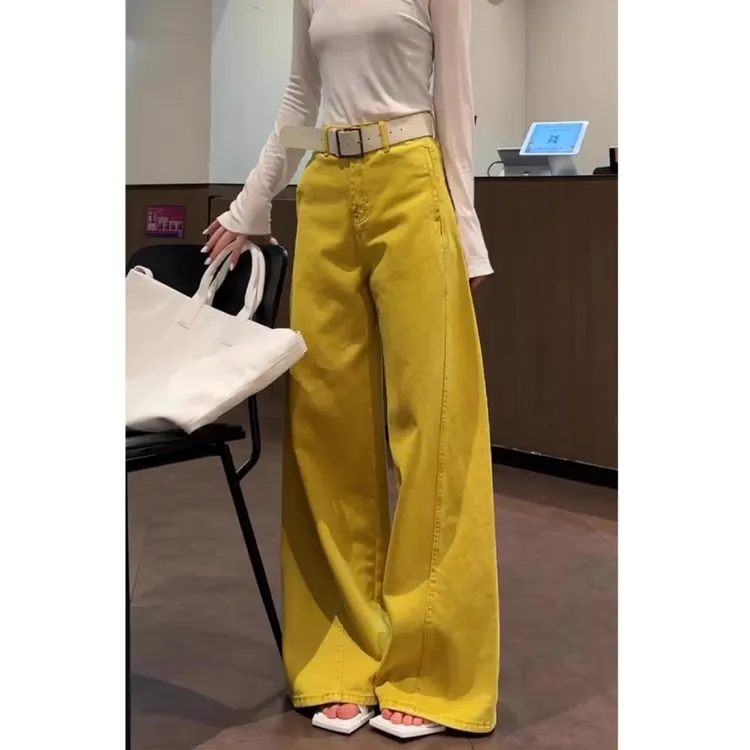 大码美式复古宽松阔腿牛仔裤女2025春夏新款高腰显瘦弯刀拖地裤子