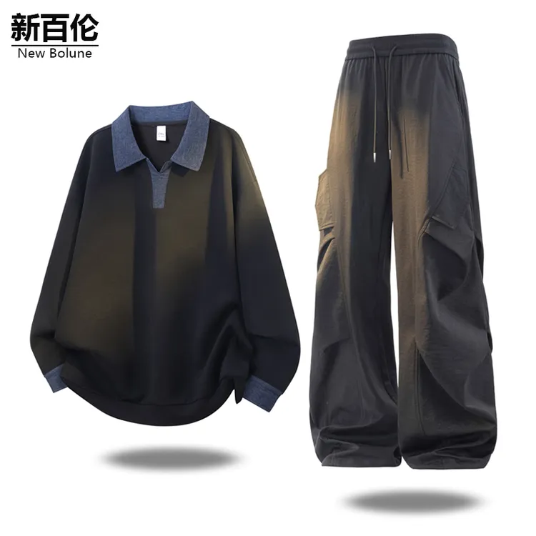 新百伦/NEW BOLUNE美式卫衣长裤两件装男秋冬新款宽松休闲套装