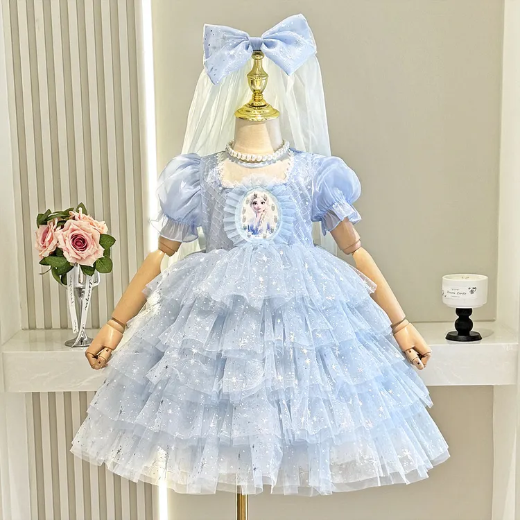六一冰雪奇缘新款艾莎库洛米爱莎公主女童儿童礼服洋气生日连衣裙
