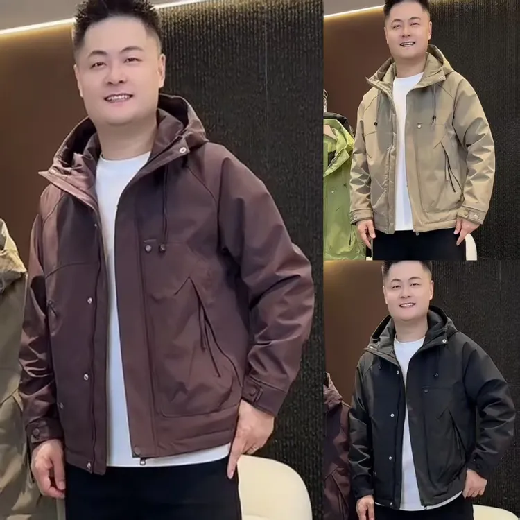 秋冬新款男士户外休闲棉服连帽外套时尚潮流宽松防风保暖二棉夹克