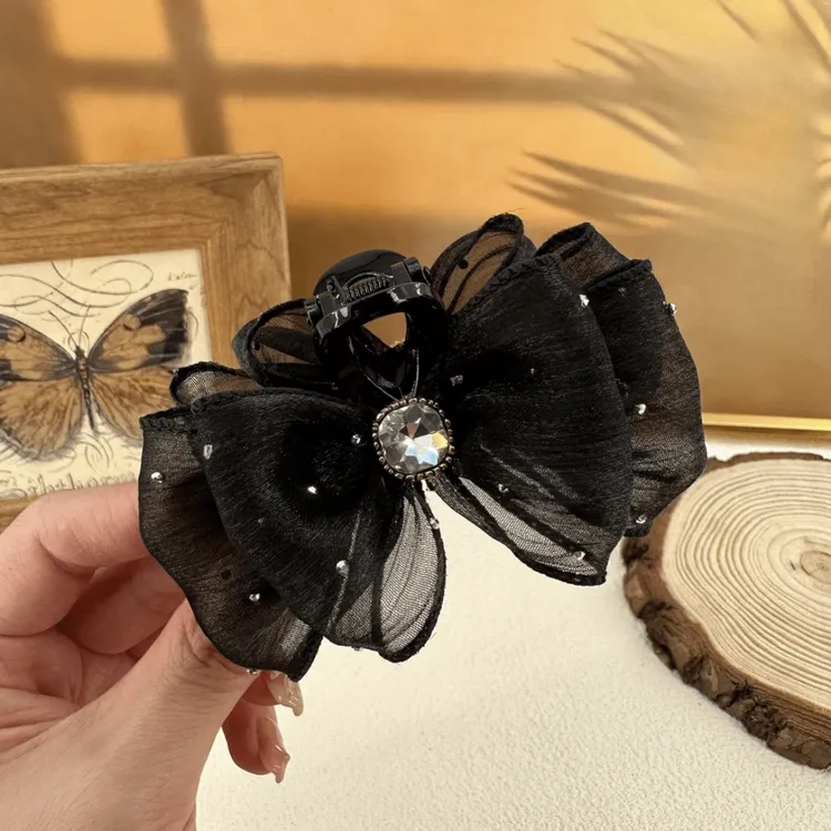 2025新款简约气质轻奢高级感满天星水钻泡泡纱7CM抓夹发饰