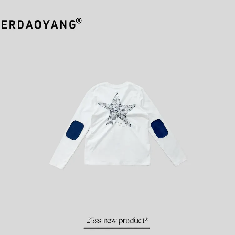 尔刀阳 "克瑞斯丁" 字母贴布拼接磨毛休闲圆领弹力显瘦长袖CXG052