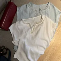 阿黎精选-------夏季重工钉珠剪刀领显瘦上衣