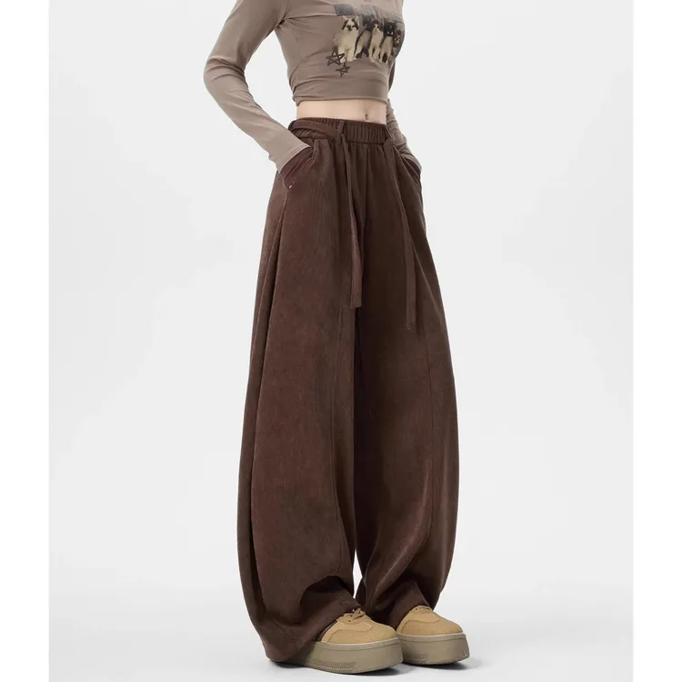 欧棉绒中线阔腿裤女2025年早秋新款高腰显瘦宽松慵懒风百搭休闲裤