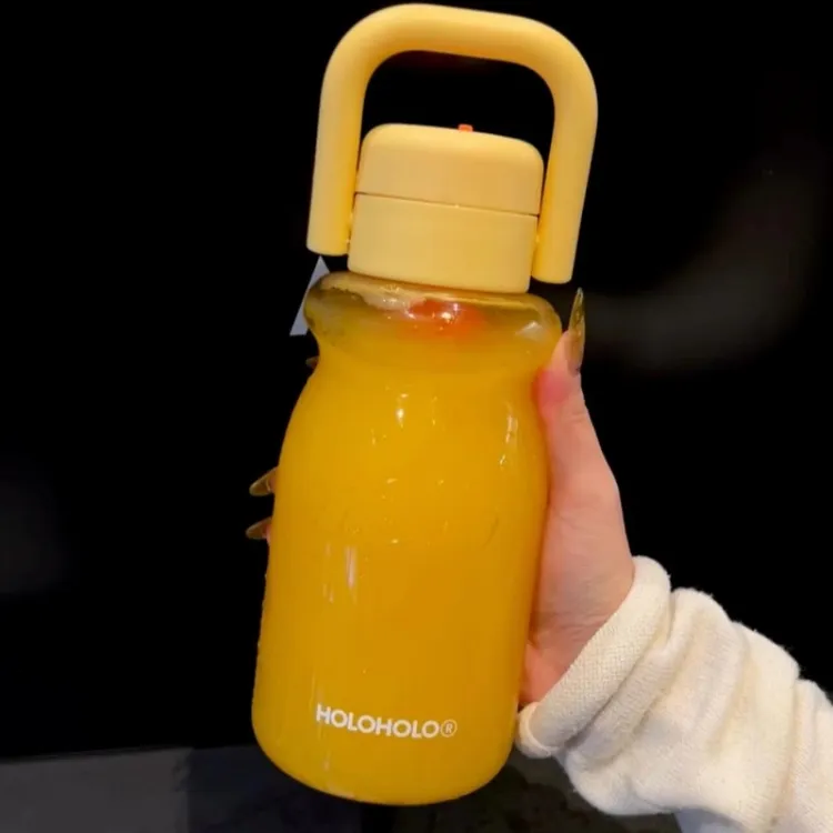 holoholo小奶杯子女高颜值学生便携塑料可爱大容量带吸管儿童水杯
