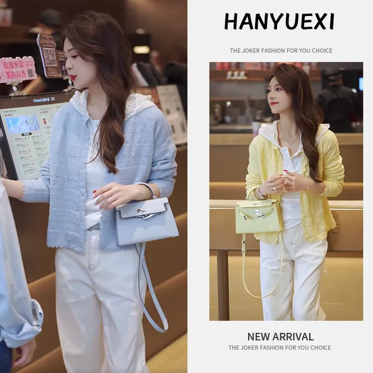 早春时尚一整套女装2025新款韩版连帽上衣针织开衫牛仔裤三件套潮