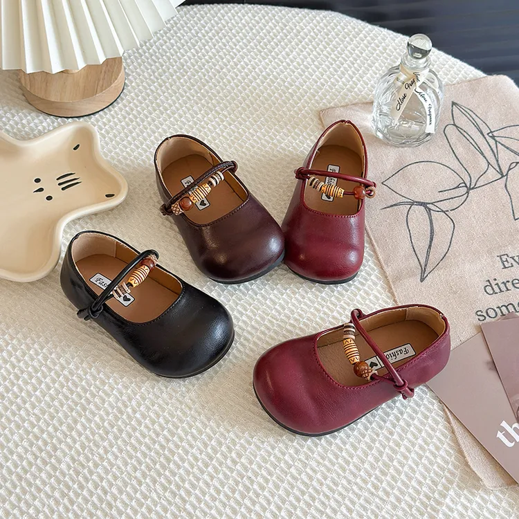 【民族公主】秋季复古女童纯色简约小皮鞋韩版圆头百搭软底宝宝单鞋