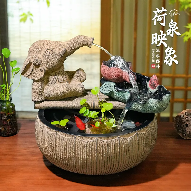 家用客厅流水摆件室内办公室小型喷泉中国风循环水水系景观小象