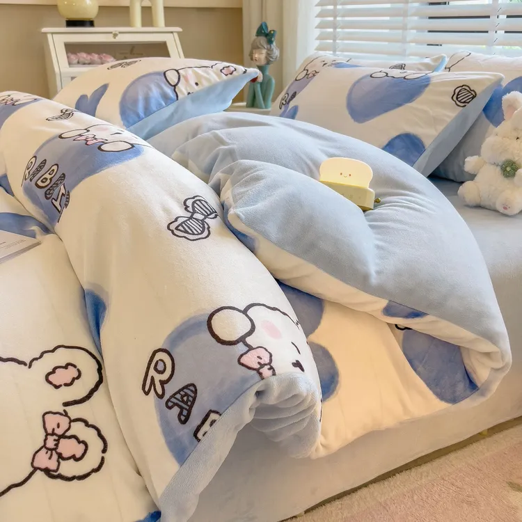 冬季牛奶绒四件套被套双面加绒保暖蓄热床单枕套轻奢冬天加厚床品