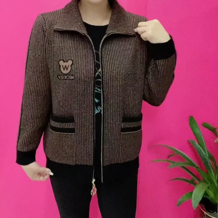 春秋新款立领翻领两用中老年外套女高档短款妈妈装小个子宽松大码