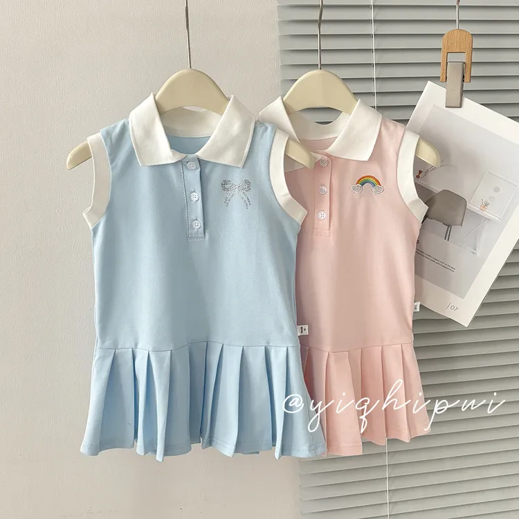 学院风POLO领百褶公主休闲洋气夏季新款裙子童装女童宝宝时尚韩版