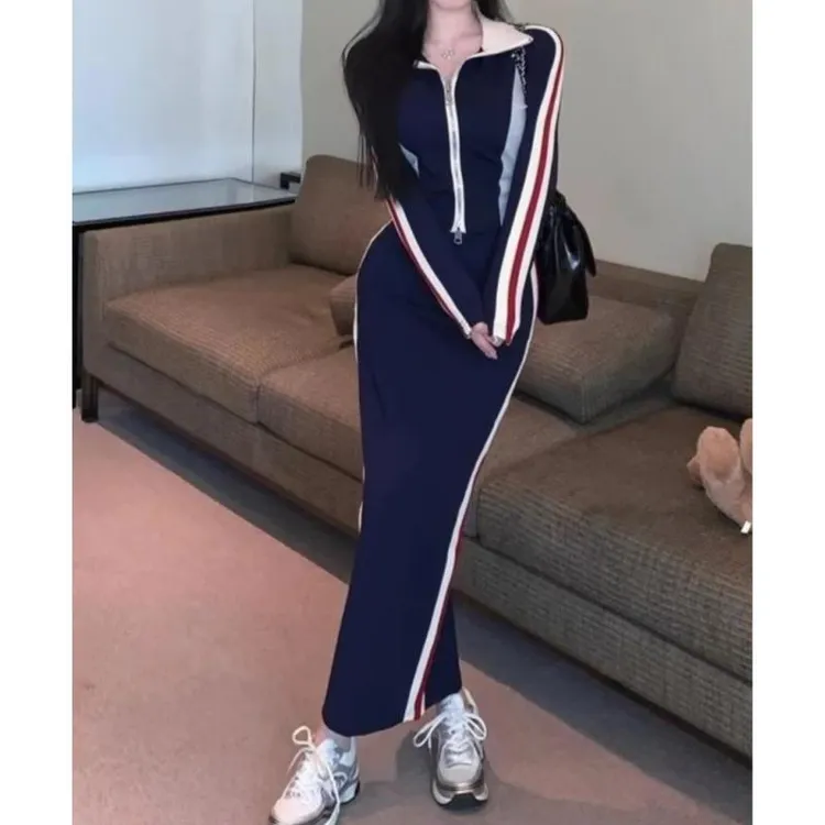 套裙套装轻奢女神开叉撞色时尚气质显瘦高腰休闲洋气减龄御姐