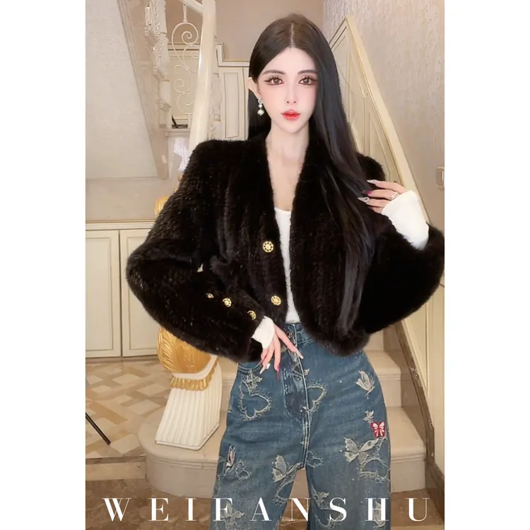 WEIFANSHU/魏凡舒【智性御姐】进口丹麦天鹅绒级别水貂编制工艺外套