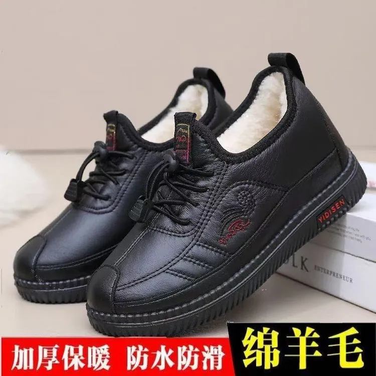 绵羊毛冬季加绒加厚保暖中老年防水棉鞋雪地靴防滑耐磨软底妈妈鞋