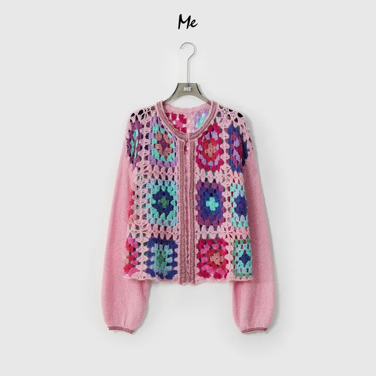 ME【芭堤雅彩虹】绵羊毛混纺艺术色调镂空勾花显瘦针织毛衣MESA1963