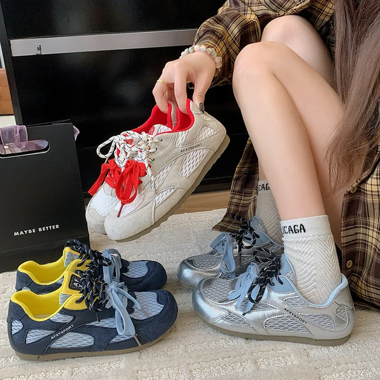 时尚网面德训鞋女2025年夏季新款复古拼色透气运动休闲跑步阿甘鞋