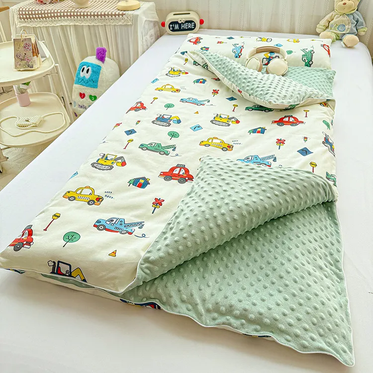 卡通纯棉豆豆绒儿童防踢被睡袋多功能可拆洗儿童防风被子全棉冬被