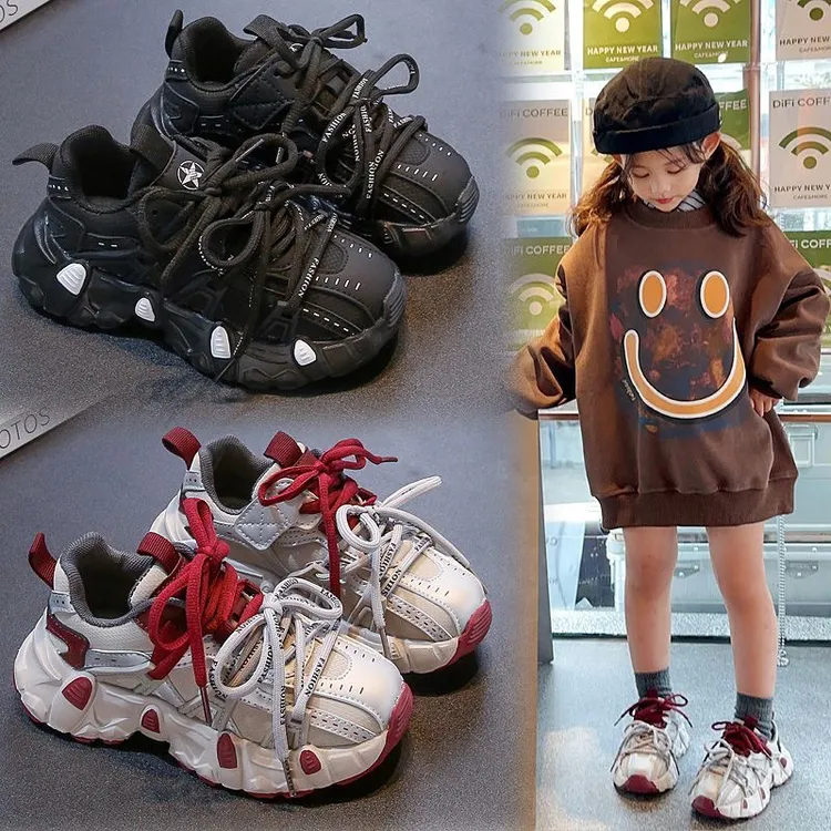 宝宝运动鞋新款韩版潮牌安哥拉红休闲鞋子女宝运动鞋中大童老爹鞋