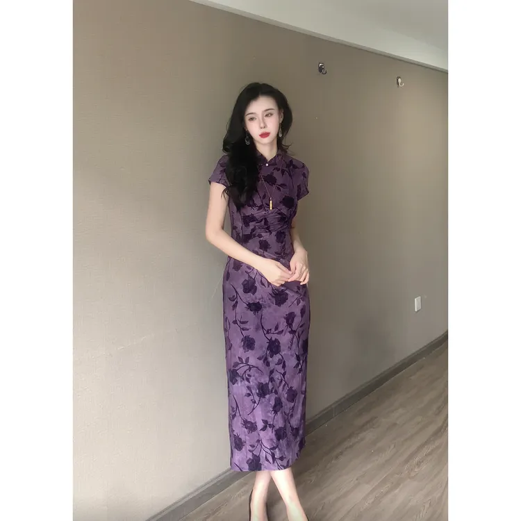 【紫烟】玉簪记旗袍夏季日常显瘦显白气质高级感旗袍连衣裙衣长123