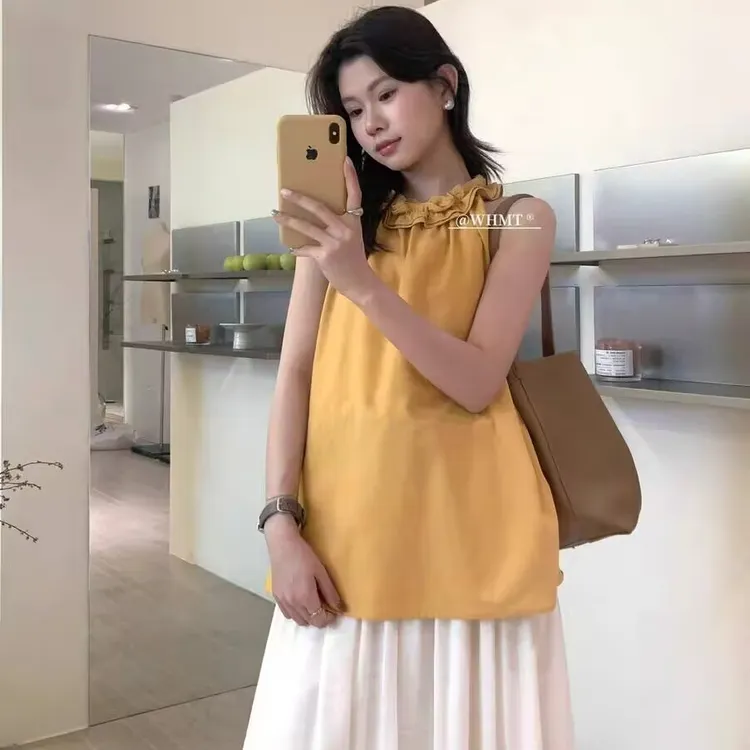 宽松型辣妹风法式背心吊带复古气质纯色韩版夏季无袖通勤显瘦时尚