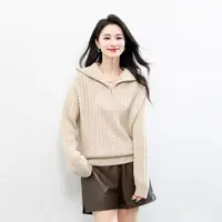 重磅加厚【100%纯山羊绒】半拉链潮牌时尚针织衫高领翻领宽松秋冬新