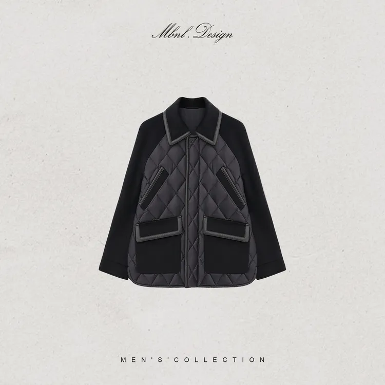 MBNL-F「菱形Grid」秦磊男装90白鹅绒羊毛绵羊皮混纺夹克LL-WYR7021