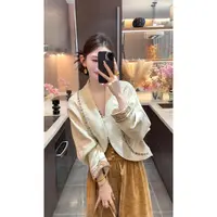 早秋氛围感穿搭新中式国风通勤气质短款杏色外套棕色阔腿裤套装女