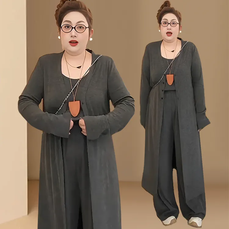 大码女装慵懒休闲显瘦三件套2026春秋新款微胖韩系氛围感穿搭套装