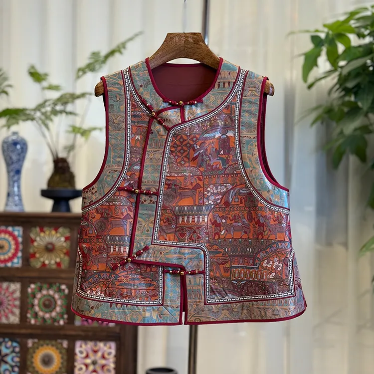【途华】新中式满分桑蚕丝蜀锦马甲时尚中国风丝绸之路贵气坎肩背心