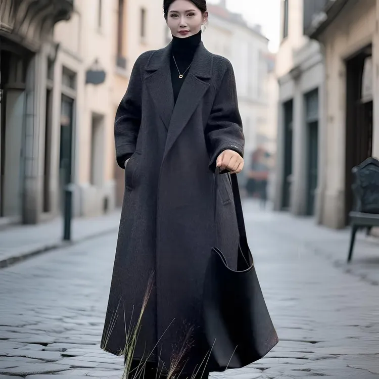 2025秋冬新款女士厚款双面绵羊毛大衣长款毛呢外套宽松时尚长款