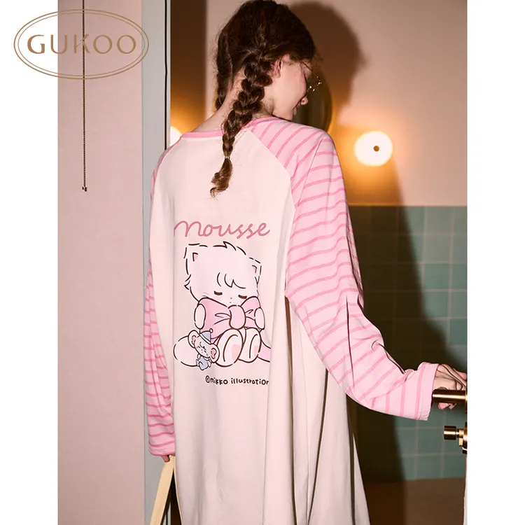 【Gukoo果壳】睡裙2025秋季新款mikko联名甜美条纹女士家居服可外穿