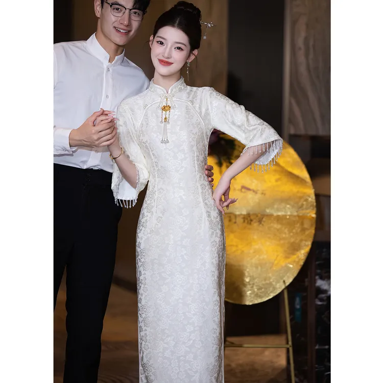 【半生缘】白色订婚旗袍新中式领证登记小白裙日常小个子连衣裙绝美